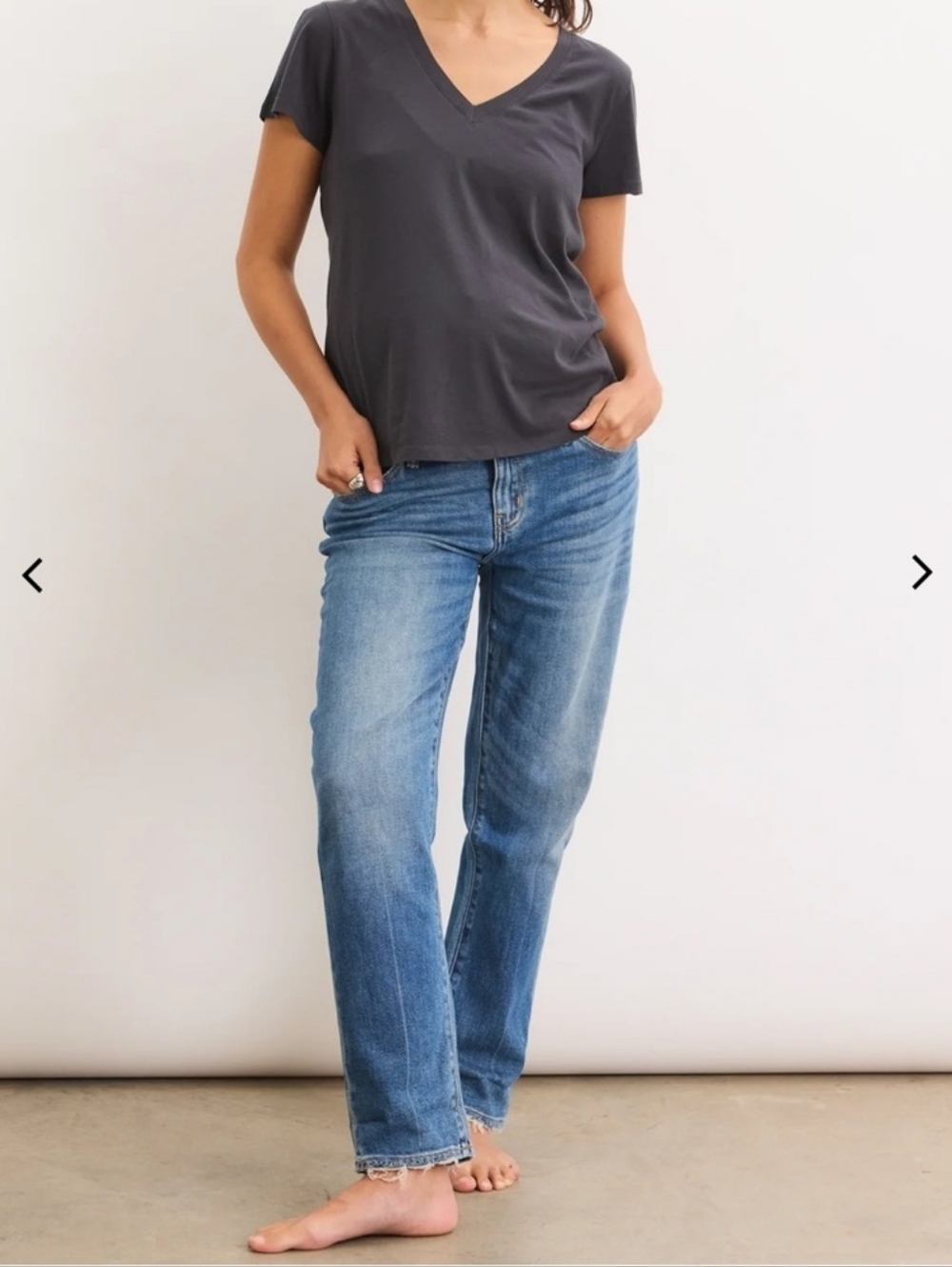 HATCH Boyfriend Maternity Straight Darker Mid Wash Jeans - Picture 2 of 10